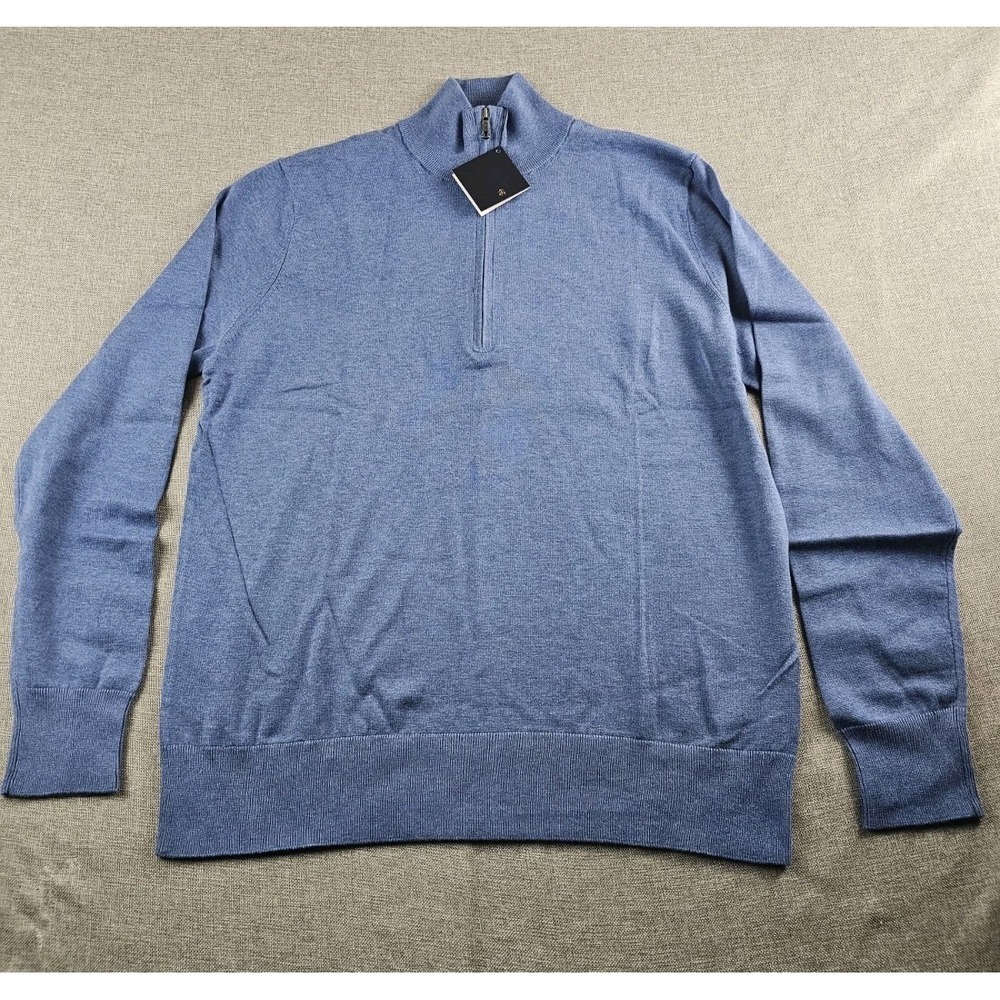 Brooks Brothers Sweater Mens Medium Blue 1/4 Zip Pullover Mock Neck New